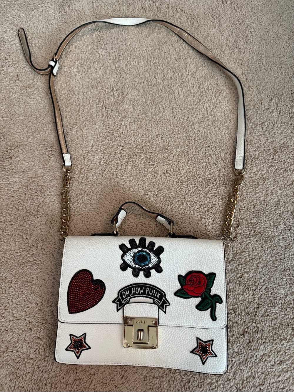 Aldo oh how punk White Embellished Patchwork Crossbody Bag